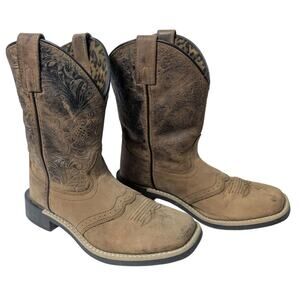 Smoky Mountain Brown Leather Western Cowboy  Boots Kids Size 3 Youth Square Toe